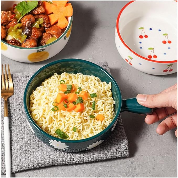 Dishes Ceramic Handle Bowl Fruit Salad Breakfast Bowl Instant Noodle Dishes Creative Cute Baking Household Kitchen Tableware (Color : H) (F)