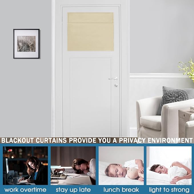 WdFour Soft Blackout Silk Look Satin Door Panels, Elegance French Door Curtains for Privacy, Easy Installed, Room Darkening (24W x 18L, 1 Panel, Beige)