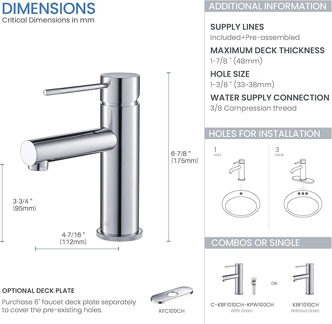 KIBI KBF1010 Solid Brass Single Handle Single Hole Circular X Faucet for Bathroom Sink with Pop Up Drain | High Arc Faucet Spout | Chrome Finish | Corrosion and Rust Resistant
