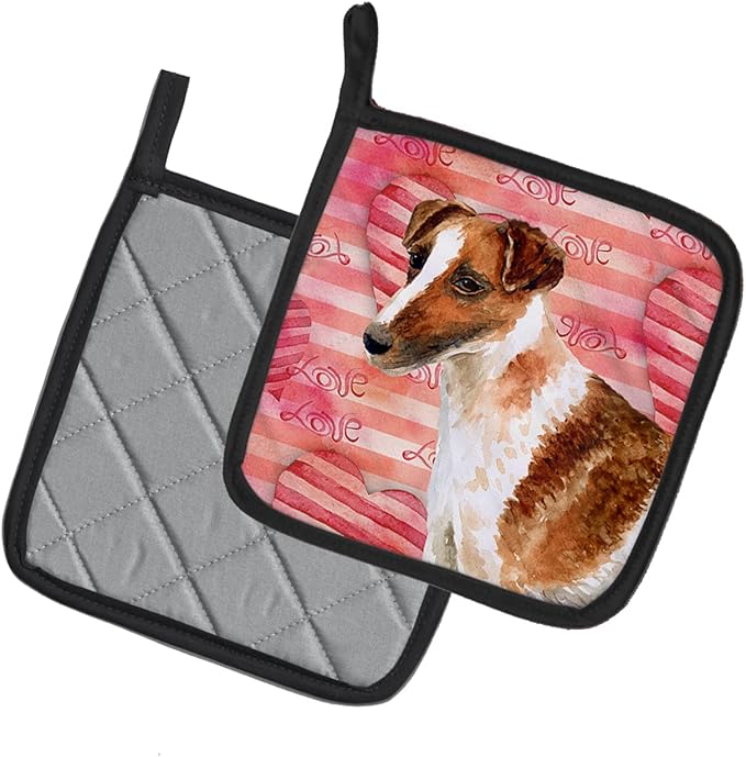 Caroline's Treasures BB9734PTHD Smooth Fox Terrier Love Pair of Pot Holders, Red Kitchen Heat Resistant Pot Holders Sets Oven Hot Pads for Cooking Baking BBQ, 7 1/2 x 7 1/2