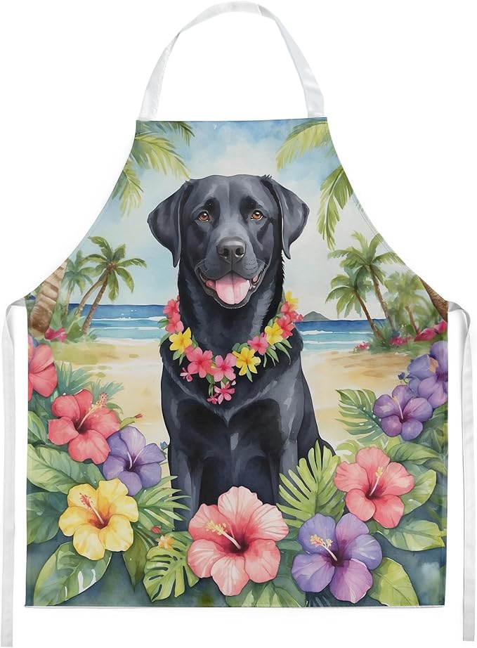 Caroline's Treasures Black Labrador Retriever Luau Apron Cooking Kitchen Server Baking Crafts Gardening for Adult Women Men, Unisex, Large, Multicolor