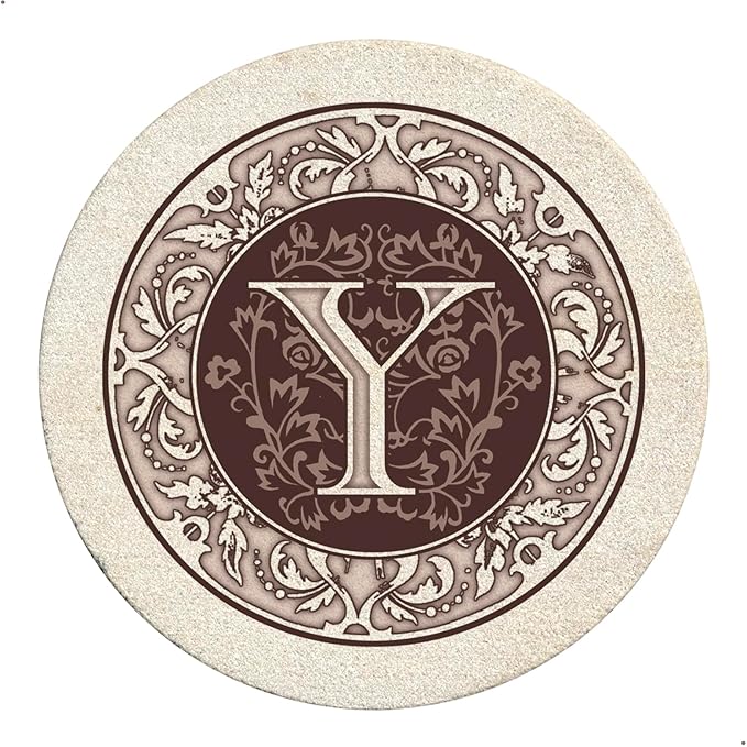 Thirstystone Monogram Letter Y Absorbent Sandstone Coaster 4-Pack Manufactured in the USA Decorative, Absorbent, Easily Wipes Clean