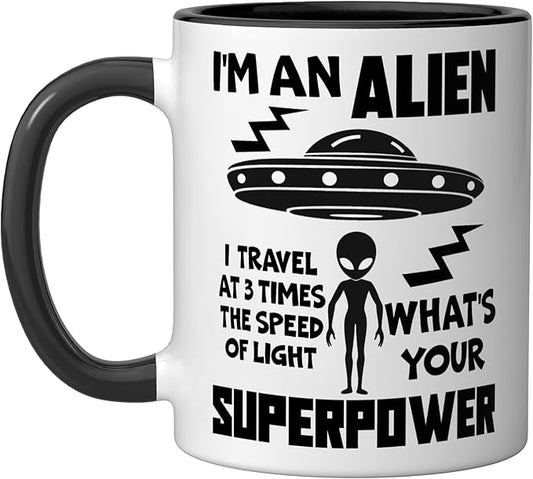 I'm An Alien Silhouette First Contact Space Apparel Ceramic Mug, Black/White