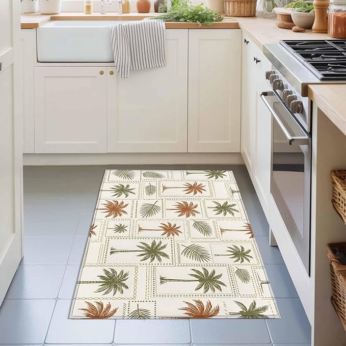 Area Rug 2x3ft, Vintage Coconut Tree Palm Leaves Washable Rugs for Living Room Bedroom, Farm Tropical Plant on Beige Soft Non-Slip Area Rugs Rectangle Floor Carpet for Dining Room