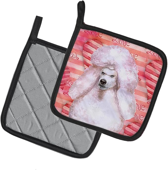 Caroline's Treasures BB9804PTHD White Standard Poodle Love Pair of Pot Holders, Red Kitchen Heat Resistant Pot Holders Sets Oven Hot Pads for Cooking Baking BBQ, 7 1/2 x 7 1/2