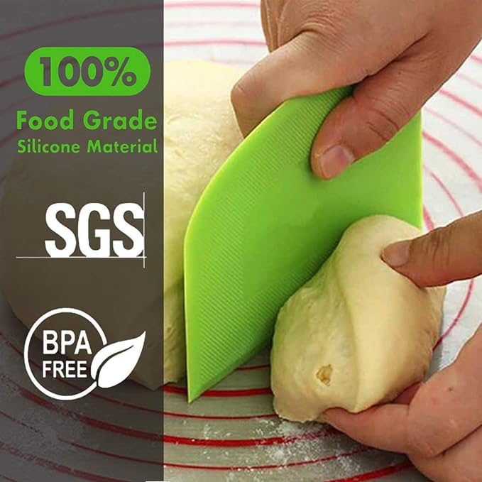 SURDOCA Dough Scraper Bench Scraper - 3P 14.2x8.5" Plastic Flexible Bowl Scraper, Sharp Edge & Angles Cake Scraper. Non-Slip Bakeware Decorating Tools Sculpting & Modeling Tools - Pure Yellow