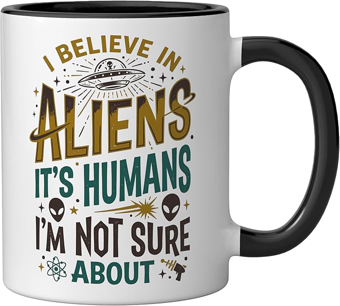 Alien Believer UFO Extraterrestrial Space Lover Ceramic Mug, Black/White