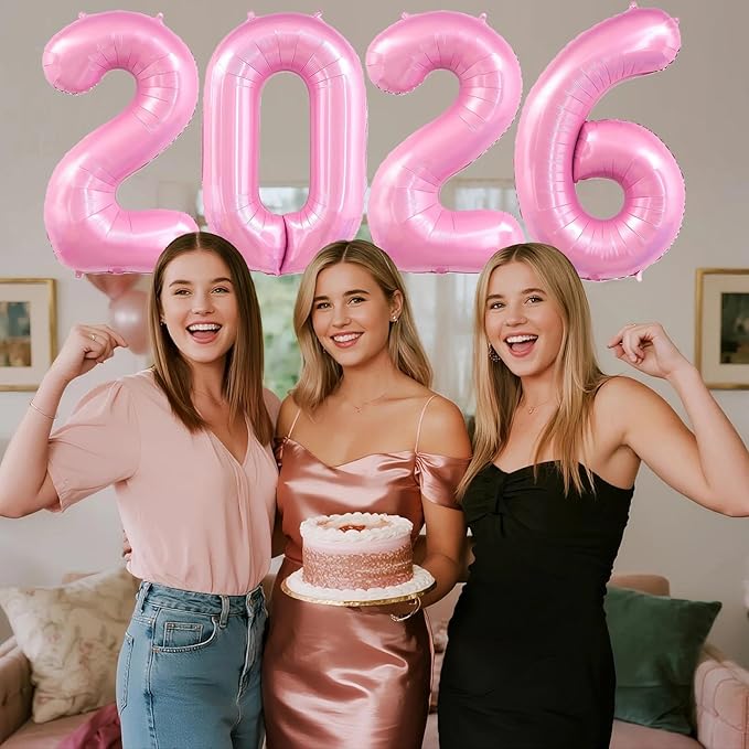 Pastel Pink 2026 Balloons, 40 Inch 2026 Number Balloon Foil New Year Balloon Numbers for New Years Eve Party Graduation Party Decoration