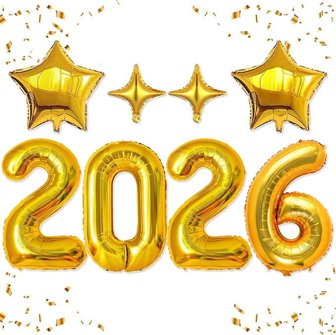 Upgraded, 42in Large 2026 Balloons, with 4pcs Star Balloon and Accessories, 3D Premium Aluminum Foil, Ideal Graduation Balloons for Graduation Decorations 2026, Grad Party Decorations, Gold