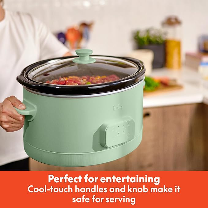 bella 6.0 Qt Programmable Slow Cooker, Ceramic Nonstick Coating, Adjustable Temperature & Cooking Times, Dishwasher Safe Stoneware Pot & Tempered Glass Lid, Tangle Free Cord Wrap, Seaglass