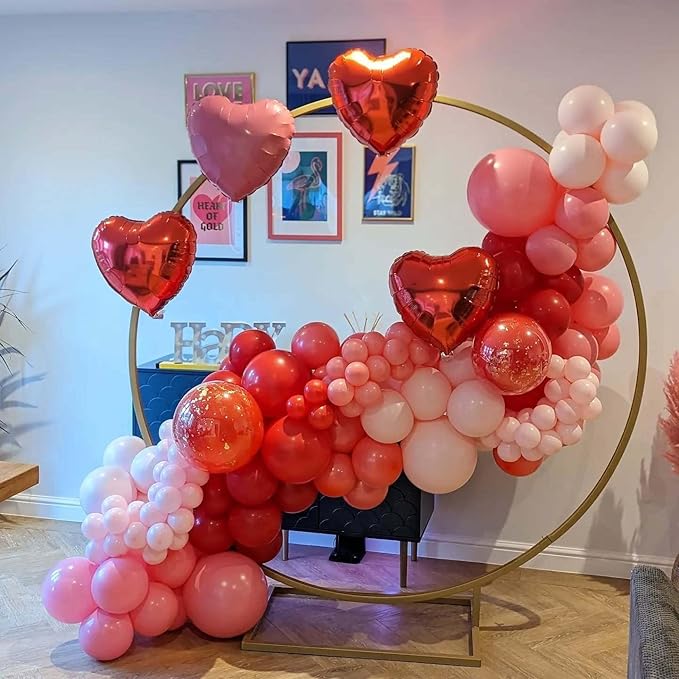 Valentines Day Balloons Garland Arch Kit - 331Pcs Rose Petals Red Heart Foil Balloon Different Size Red Pink White Balloons for Valentine's Day Galentine's Day Anniversary Party Decorations