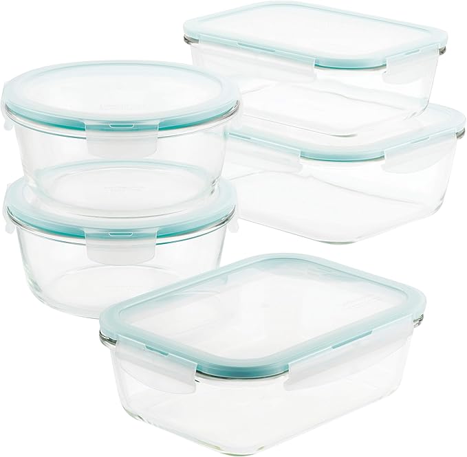 LOCK & LOCK Purely Better Glass Food Storage Container Set, 10 Piece, Clear