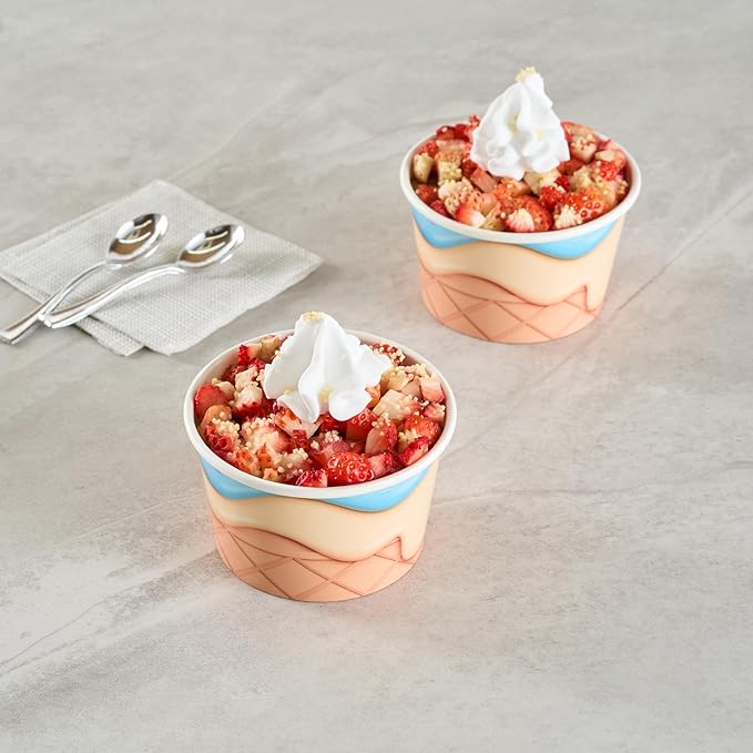 Restaurantware Ice Cream Cups 50 Pack of 8 oz Leak-Resistant Disposable Dessert Bowl Frozen Yogurt Cup Round Paper Container For Cold And Hot Desserts