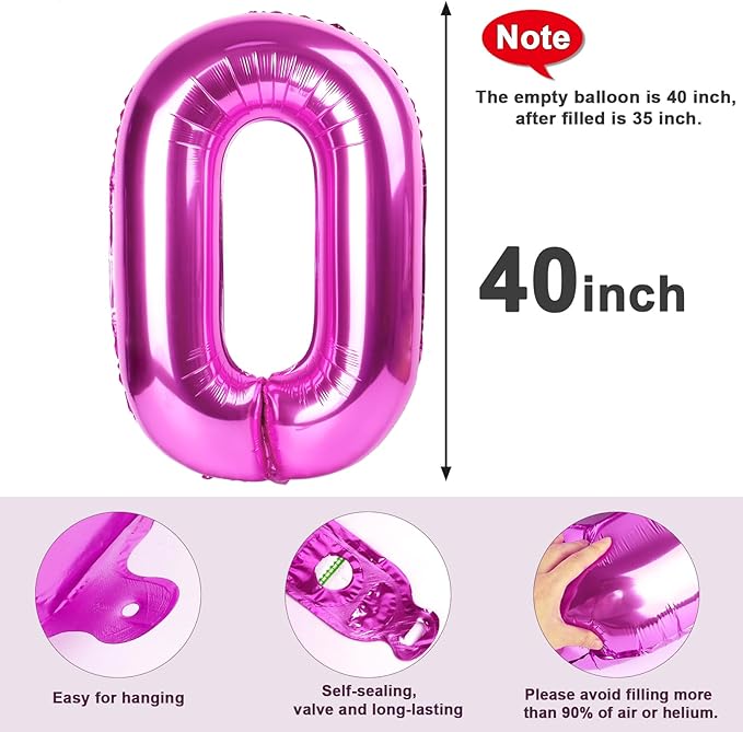 Number 0 Balloons 40 Inch Rose Purple Number Balloons for 10 20 30 40 50 60 70 80 90 100 Numbers Balloon Birthday Decorations Wedding Event Baby Shower