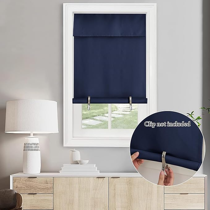 NICETOWN Blackout Door Curtains - Self Sticky Vertical Blinds Privacy Thermal Insulated Tricia Drapery for Patio French Door Sidelight Curtain, Wide 36 x Long 72 inch, 1 Panel, Navy