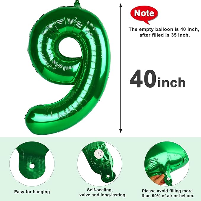 Numbers 9 Balloons Dark Green Party Decorations for Women Men, 40 In Big Balloons for Engagement, Wedding, Celebration Party, Graduations, Photo Shoot