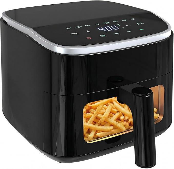 Sweetcrispy Air Fryer 4 Quart with Window, 1500W Digital Airfryer with 8 Presets, 60-Min Timer, Max 400°F, Auto Shut Off & Nonstick Dishwasher Safe Basket, Shake Reminder for Small Kitchen
