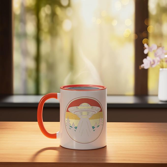 Ufo Alien Vintage Retro Ceramic Mug, Orange/White