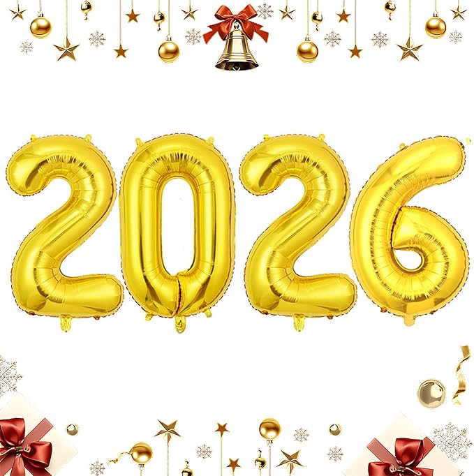 Gold 2026 Balloons, Jumbo 40 Inch Foil 2026 Number Balloons, Grad Balloons for Class of 2026 Graduation Party, Gold Matellic Foil New Year Birthday Home Office Party Supplies