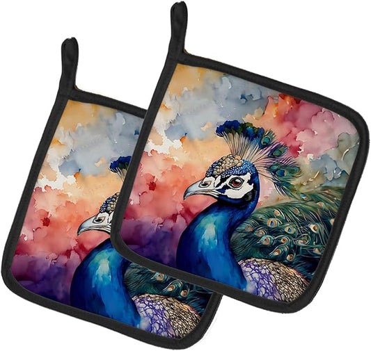 Caroline's Treasures Peacock Pair of Pot Holders Kitchen Heat Resistant Pot Holders Sets Oven Hot Pads for Cooking Baking BBQ, 7 1/2 x 7 1/2