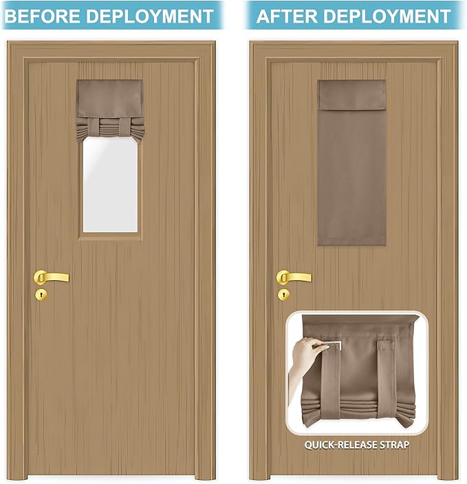 RYB HOME Blackout French Door Curtain - Privacy Thermal Insulated Window Shades for Patio Kitchen Front Entry Back Door Glass Window, Self Adhesive No Drill, 1 Panel, 12" W x 40" L, Mocha