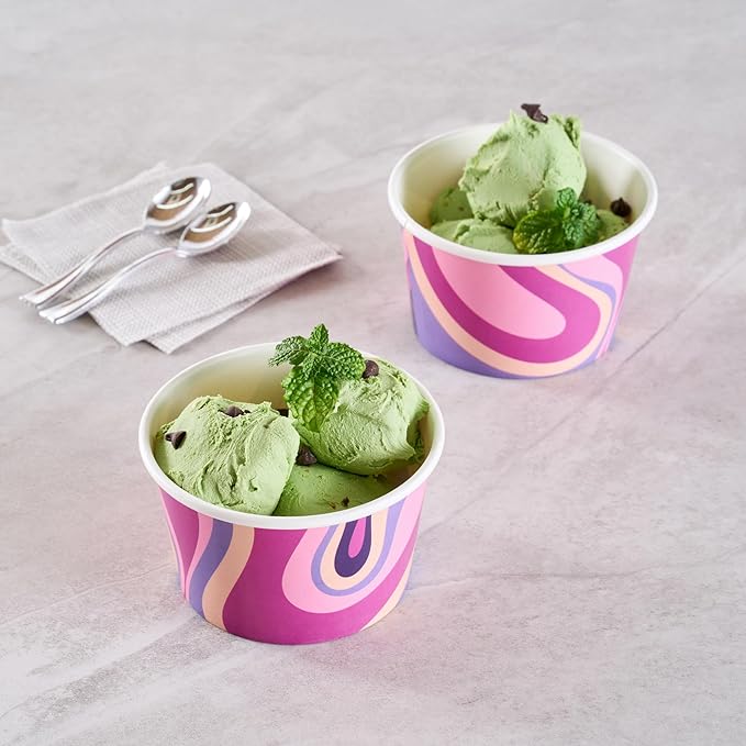 Coppetta 8 Ounce Dessert Cups, 50 Greaseproof Ice Cream Cups - Lids Sold Separately, For Hot And Cold Foods, Midnight Groove Paper Yogurt Bowls, Disposable, Sturdy - Restaurantware