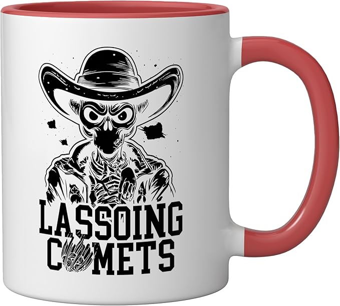 Alien Lover Flying Saucer UFO Extraterrestrial Cowboy Ceramic Mug, Red/White