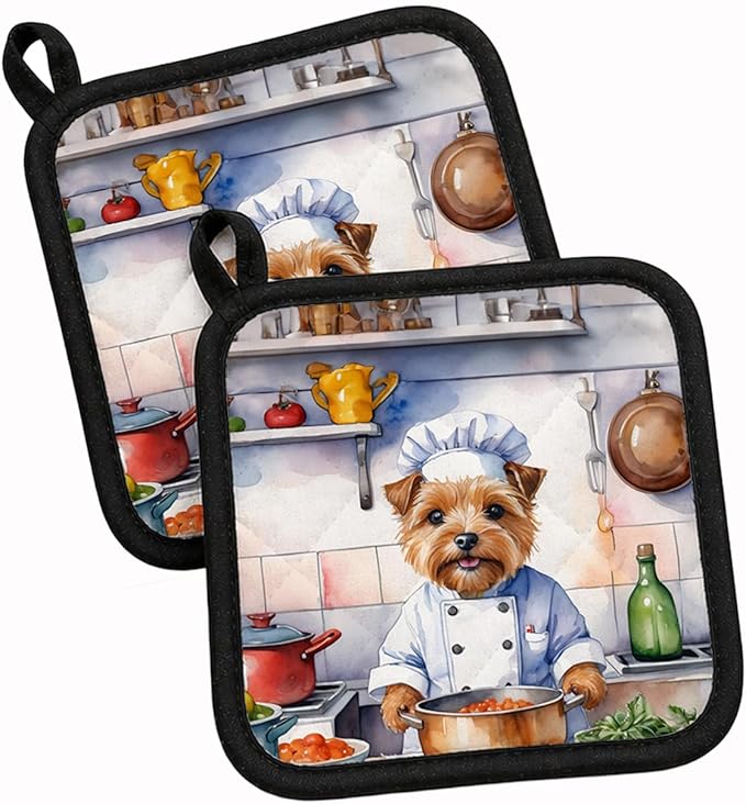 Caroline's Treasures Norfolk Terrier The Chef Pair of Pot Holders Kitchen Heat Resistant Pot Holders Sets Oven Hot Pads for Cooking Baking BBQ, 7 1/2 x 7 1/2