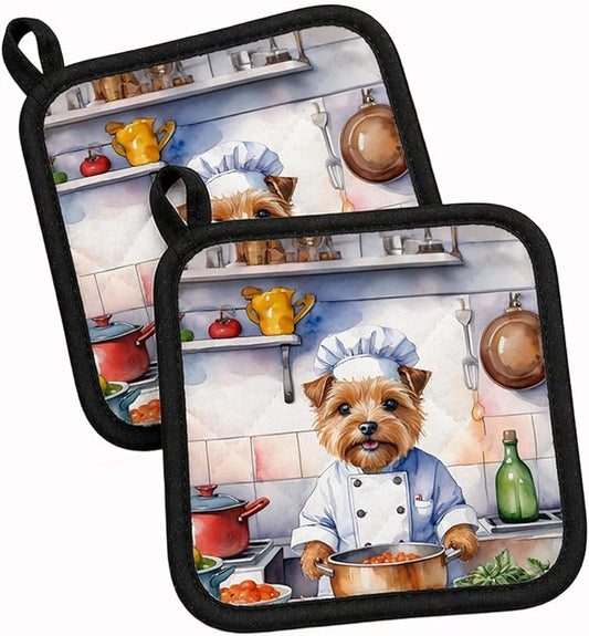 Caroline's Treasures Norfolk Terrier The Chef Pair of Pot Holders Kitchen Heat Resistant Pot Holders Sets Oven Hot Pads for Cooking Baking BBQ, 7 1/2 x 7 1/2