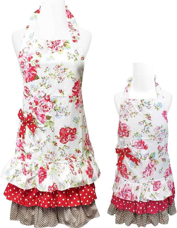 Wrapables Mother and Daughter Ruffles and Roses Apron for Baking, Cooking & Crafts, Mommy & Me Set