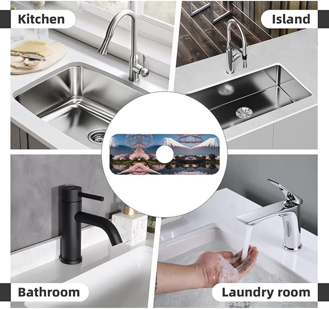Mt. Fuji in Early Spring Printed Faucet Absorbent mat, Suitable for bathrooms, Kitchens, and Other Sink Areas.