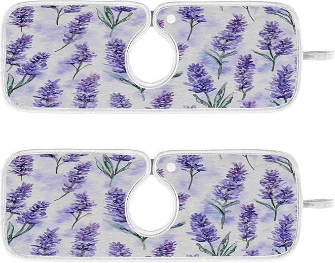 Kitchen Faucet Absorbent Mat,Lavender Flower Water Splash Guard for Sink, Faucet Drip Catcher Thicken Sponge Microfiber Faucet Water Catcher Mat Sink Absorbent Mat for Kitchen 23x5in 2 Pack