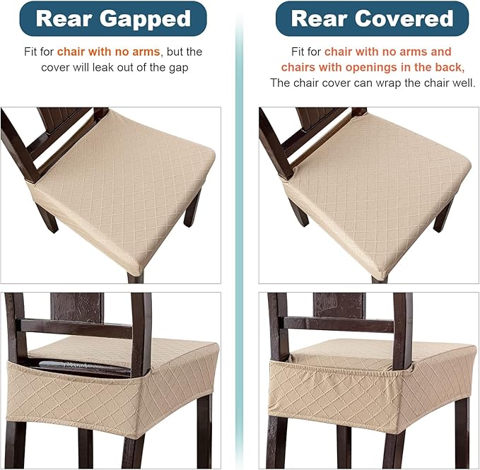 Genina Waterproof Seat Covers for Chairs,Set of 4 Dining Room Chair Seat Covers for Kitchen,Stretch Jacquard Removable Washable Dining Chair Slipcovers Protectors,No Rear Covers, Khaki