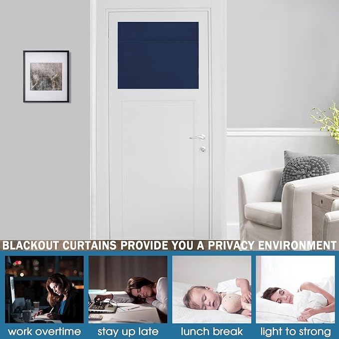 WdFour Solid Color Blackout Curtains Room Darkening Energy Saving Window Treatment Blackout Drapes for French Door 24W x 18L Inch Navy Blue 1 Panel