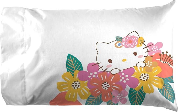 Jay Franco Sheet Set with Fitted, Flat Sheets & Pillow Cover - Ultra-Soft Bedding with Pillowcase for Room Decor, Multi - Hello Kitty, 3 Piece Twin