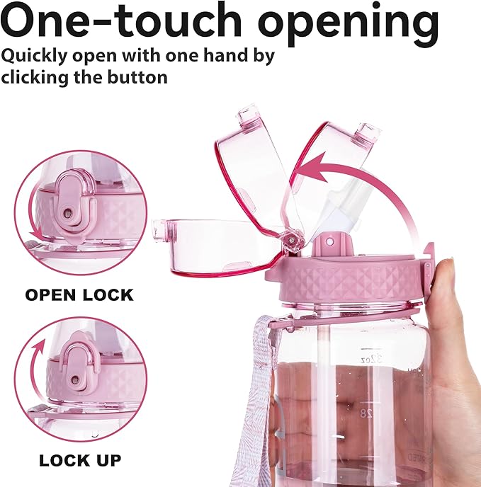 GOPPUS Water Bottles Clear Water Bottle with Straw 32oz Plastic Water Bottles BPA Free Tritan Wide Mouth Bottle Leakproof Motivational bottles water for Gym,Hiking,School or Office(1 Bottles)