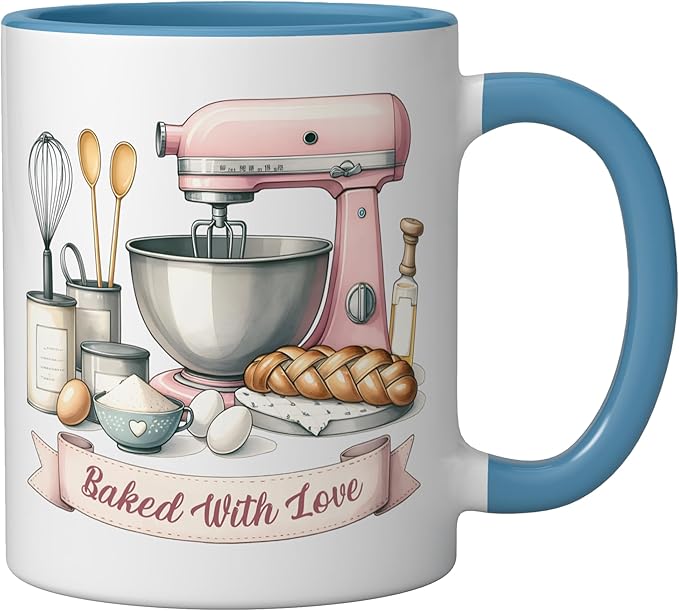 Baker Women Mom Wife Funny Baking Humor Bake Love Mama Girl Ceramic Mug, Blue/White