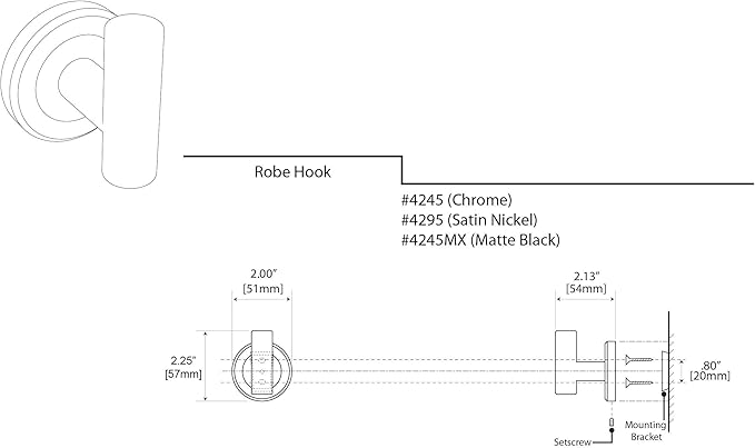 Gatco 4295 Latitude II Robe Hook, Wall Mounted Bathroom Towel & Robe Hook, Satin Nickel, 2.1" L x 2" W x 2.2" H