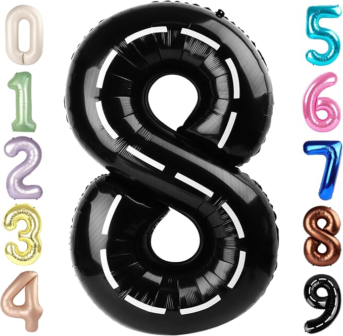 40 Inch Number 8 Balloon, Line Black 8 18 28 80 Birthday Balloons for Men Boys, 8th Birthday Decorations Party Supplies, Wedding, Graduations