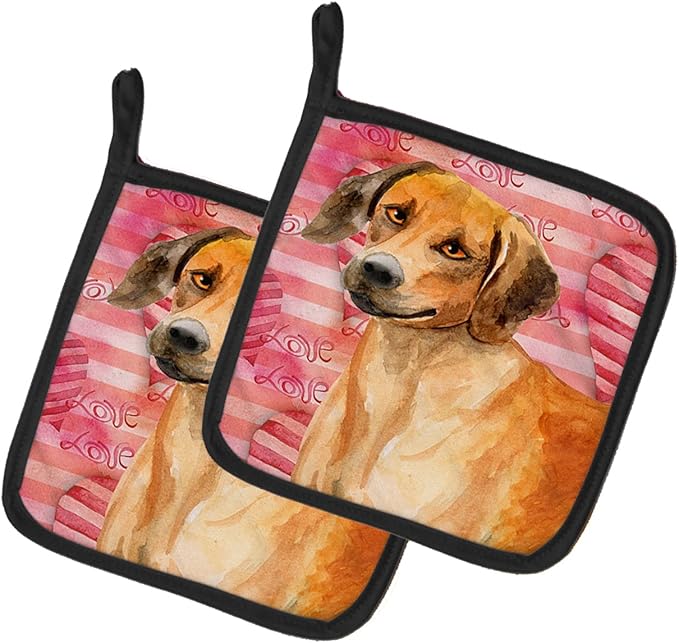 Caroline's Treasures BB9763PTHD Rhodesian Ridgeback Love Pair of Pot Holders, Red Kitchen Heat Resistant Pot Holders Sets Oven Hot Pads for Cooking Baking BBQ, 7 1/2 x 7 1/2