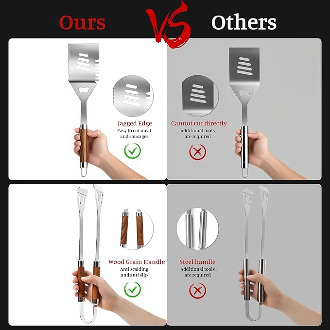 BBQ Grill Accessories, Stainless Steel Grilling Set with Storage Bag, Spatula, Fork, Cleaning Brush BBQ Accessories, Grill Tools Set for Outdoor Cooking Camping, Grilling Gifts for Men