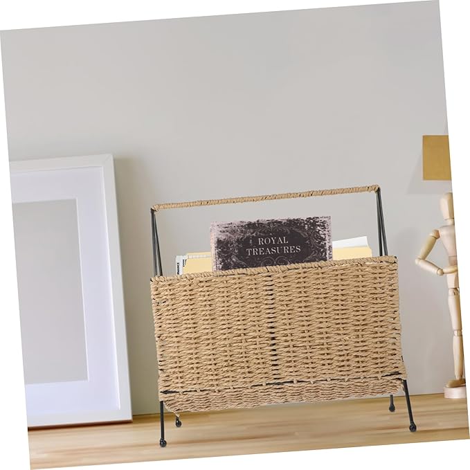 Garneck Hand Woven Storage Basket Rustic Style Snack Holder for Organizing Books and Items Natural Material Compact Design for Home and Storage