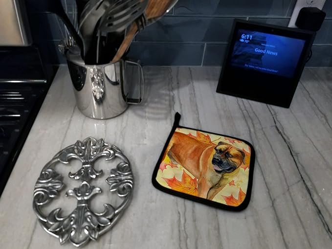 Caroline's Treasures BB9907PTHD Boerboel Mastiff Fall Pair of Pot Holders, Yellow Kitchen Heat Resistant Pot Holders Sets Oven Hot Pads for Cooking Baking BBQ, 7 1/2 x 7 1/2