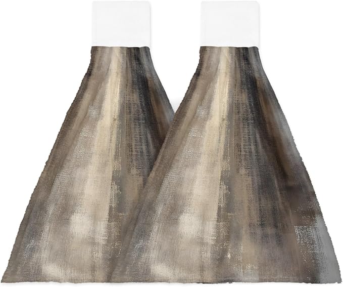 Alandar Home Kitchen Tie Towel Set of 2, Vintage Ombre Oil Painting Absorbent Soft Hand Towels for Bathroom Hanging Towels, Mysterious Rock Texture Fast Drying Cleaning Cloth with Loop