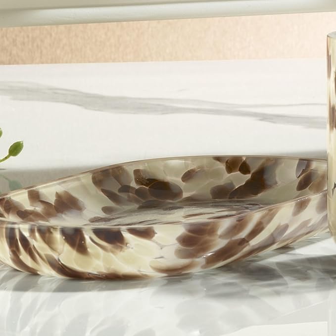 Nicole Miller – Vanity Tray, Weighted Glass with Animal Print Design, Modern Home Decor – Perfect for Organizing Toiletries, Cosmetics and Bathroom Essentials (Safari)