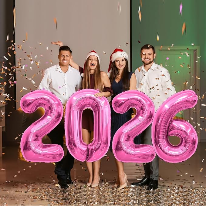 2026 Balloons 40 Inch 2026 Balloon Numbers Pink New Years Balloons for New Years Nye Decorations Mylar Foil 20 26 Happy New Year Balloon for 20 26 Graduation Decor Globos De Año Nuevo Party Supplies
