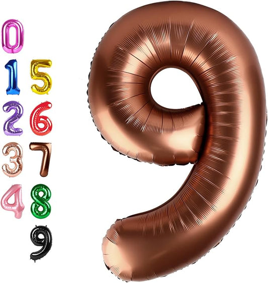 9Th Birthday Decorations 9 Number Balloons, Happy Birthday Decoration for 9th, Coffee Brown Balloon Numbers 40 Inch for Girls Boys Women Men Engagement, Bridal Shower Party