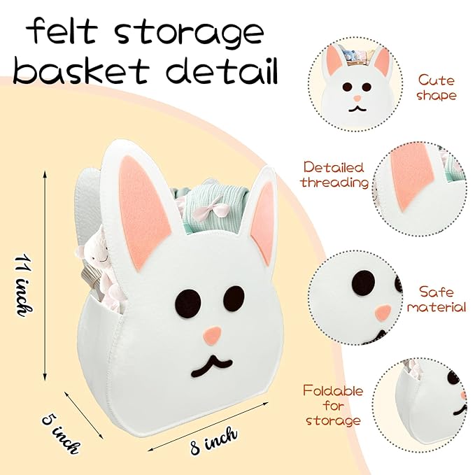 Cute Rabbit Shaped Felt Storage Caddy Felt Baby Basket, Nursery Organizer with Rabbit Design for Storage Infant Newborn Essentials, Diaper Caddy