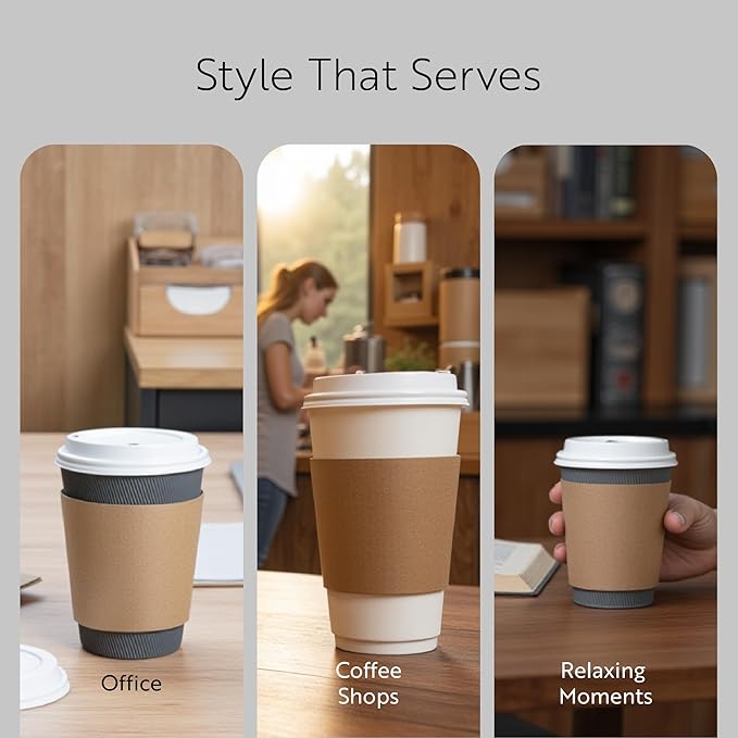 Restaurantware SLEEVES ONLY: Restpresso 5.1 x 2.8 Inch Coffee Cup Sleeves 50 Corrugated Hot Cup Sleeves - Disposable Heat-Tolerant Kraft Paper Disposable Coffee Sleeves Secure Grip