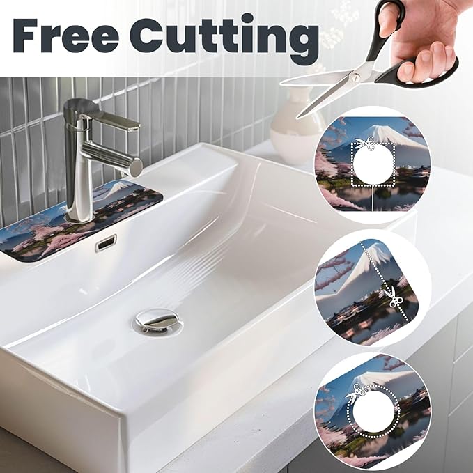 Mt. Fuji in Early Spring Printed Faucet Absorbent mat, Suitable for bathrooms, Kitchens, and Other Sink Areas.